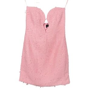 NWT Bardot Eleni Boucle Mini Dress Pink Tweed Strapless Keyhole 6 Party Formal